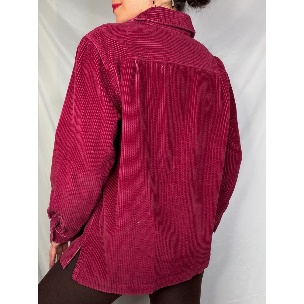 LL Bean Women Berry Pink Flannel Lined Corduroy Shirt Jacket Shacket Wide Wale S - Picture 11 of 12